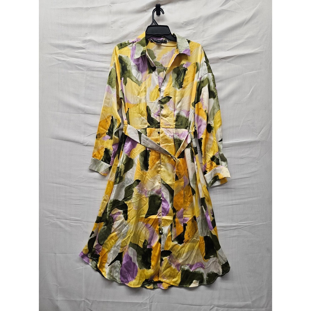 French Connection Womens Long Shirt Dress Multicolor Polyester Casual Size Large